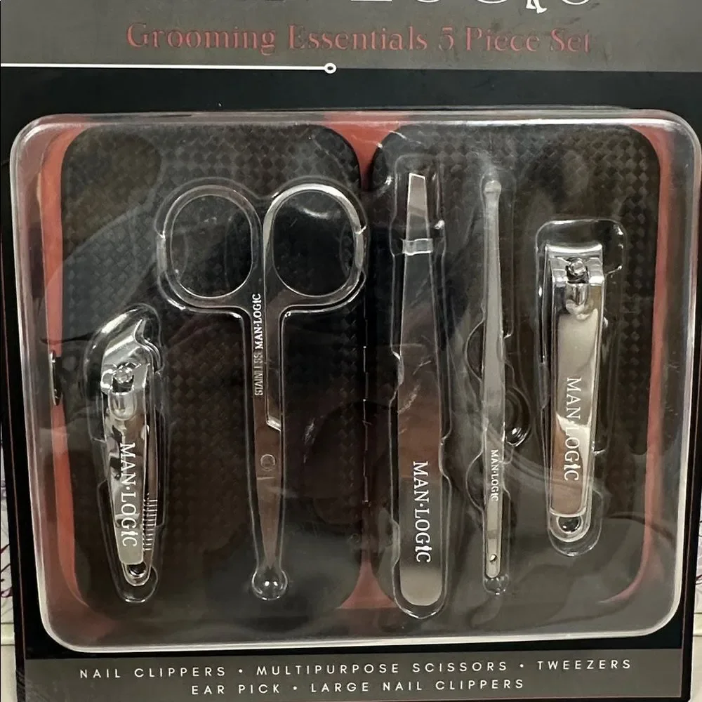 MAN • LOGIC Set of 5 Grooming Essentials Stainless Steel Manicure Tools Case
